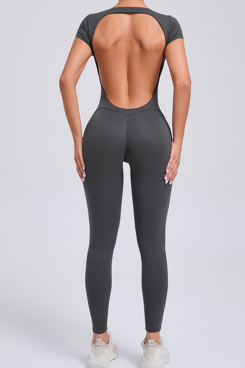 Women Short Sleeve Backless Tight One-Piece Quick Dry Hip Lifting Sports Fitness Yoga Bodysuit