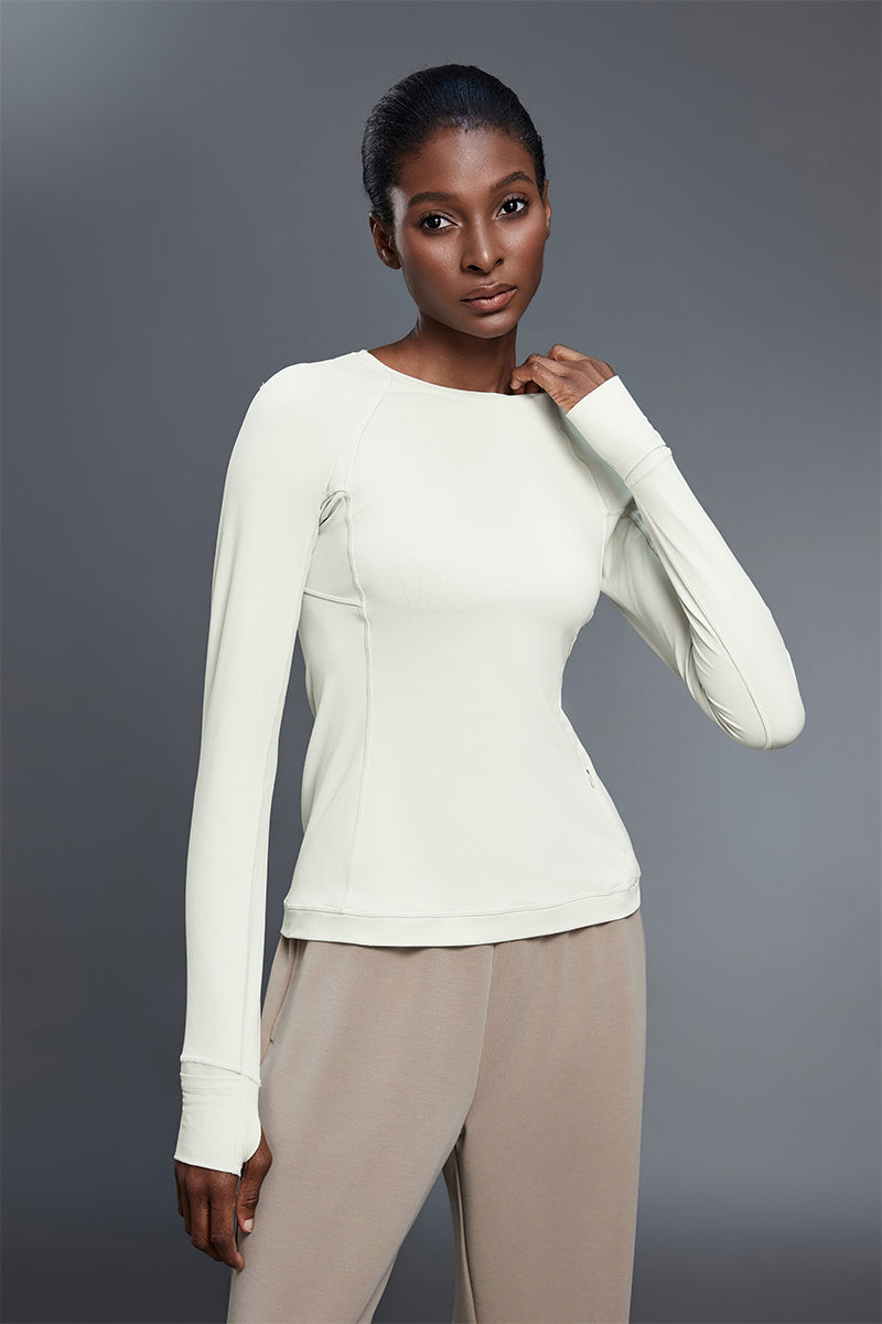 Women Round Neck Slim Fit Long Sleeve Workout Top