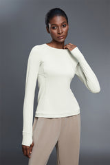 Women Round Neck Slim Fit Long Sleeve Workout Top