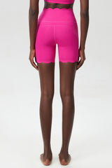 Women Wave-Edged High-Waist Quick-Dry Tight-Fit Yoga Cycling Mid-Length Sports Shorts
