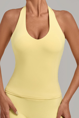 Women's Deep U Halter Slim Cropped Open Back Yoga Tank Top