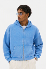 Men's Fall Vintage Washed Waffle Full Zip Up Hooded Jacket