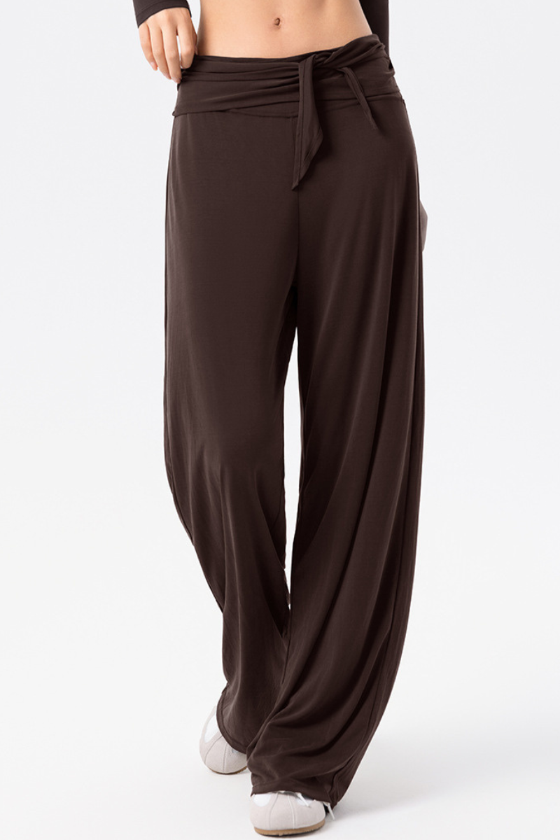 Women's Wrap Waist Flowy Loose-Fitting Wide-Leg Pants