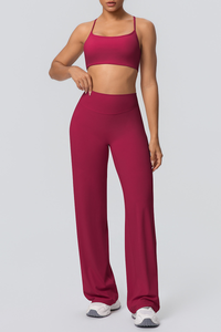 Women's Set:Thin Straps Cross Back Bra And Wide Leg Pants