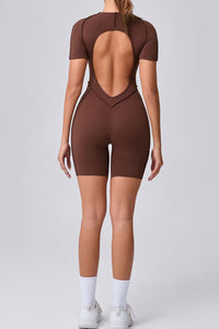 Women One-Piece Tight Short-Sleeved Hollow Back Stereo Beauty Fitness Yoga Sports Jumpsuit
