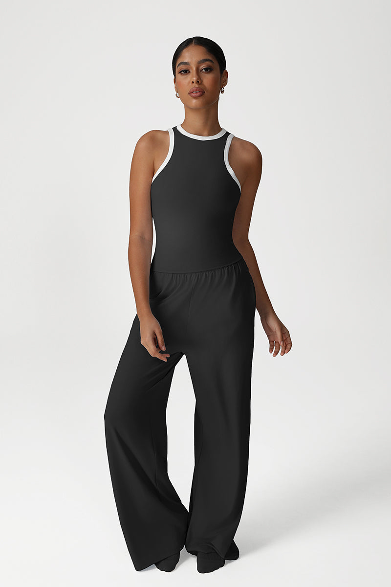 Women Loose-Fit Straight-Leg Yoga Set: Tank Top + Wide-Leg Pants