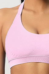 Women Seamless Knit Yoga Set: Halter Back Sports Bra + Sculpting Leggings
