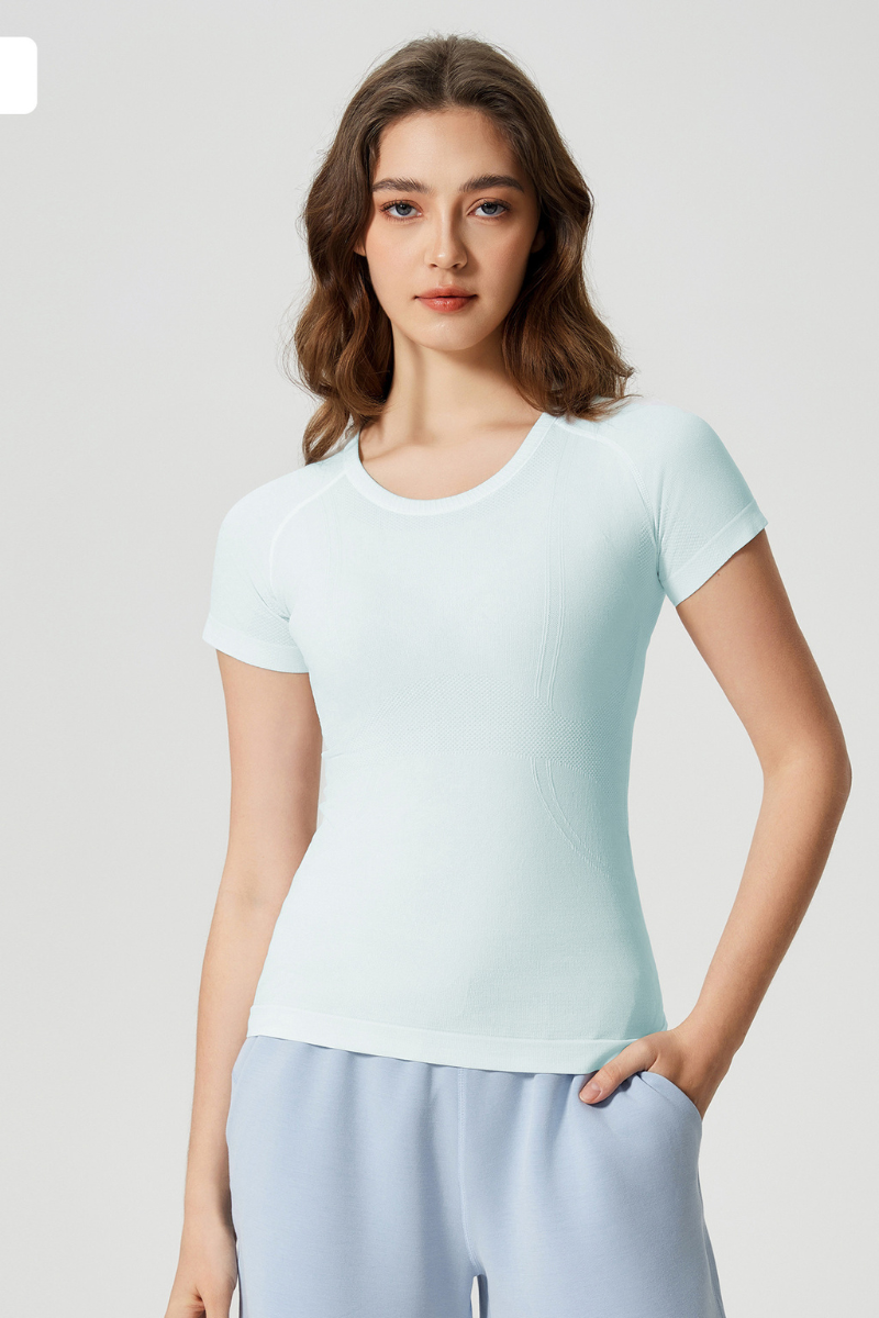 Women Seamless Round Neck Short Sleeve Sport T-Shirt