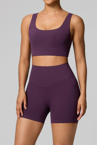Women's Square Neck Wide Strap Bra And Shorts Yoga Set