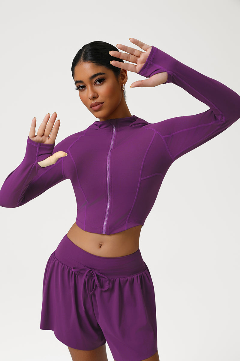 Women Slim Fit Hooded Quick-Dry Breathable Outdoor Training Jacket