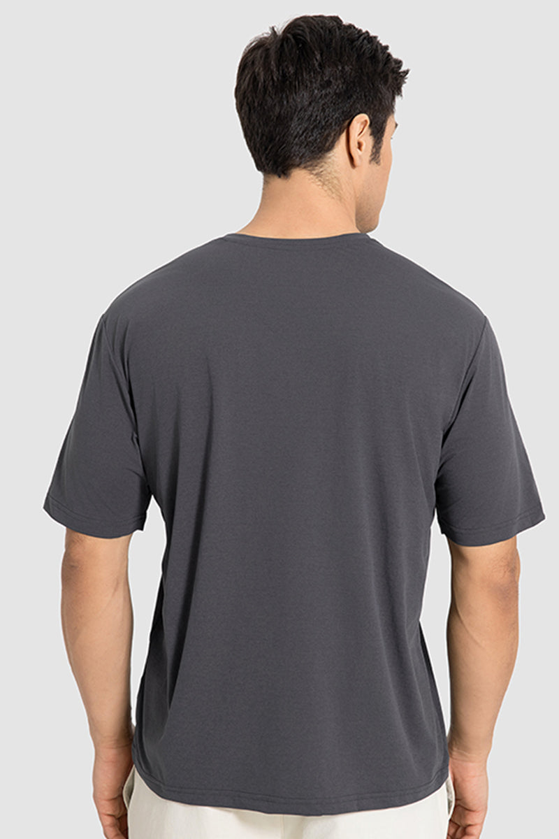 Men Casual Short Sleeve Quick-Dry Breathable Elastic Fitness Running Round-Neck Solid Color T-Shirt