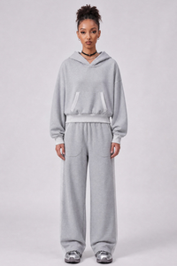 Women's Fall Color Block Set:Cropped Hoodie And Sweatpants