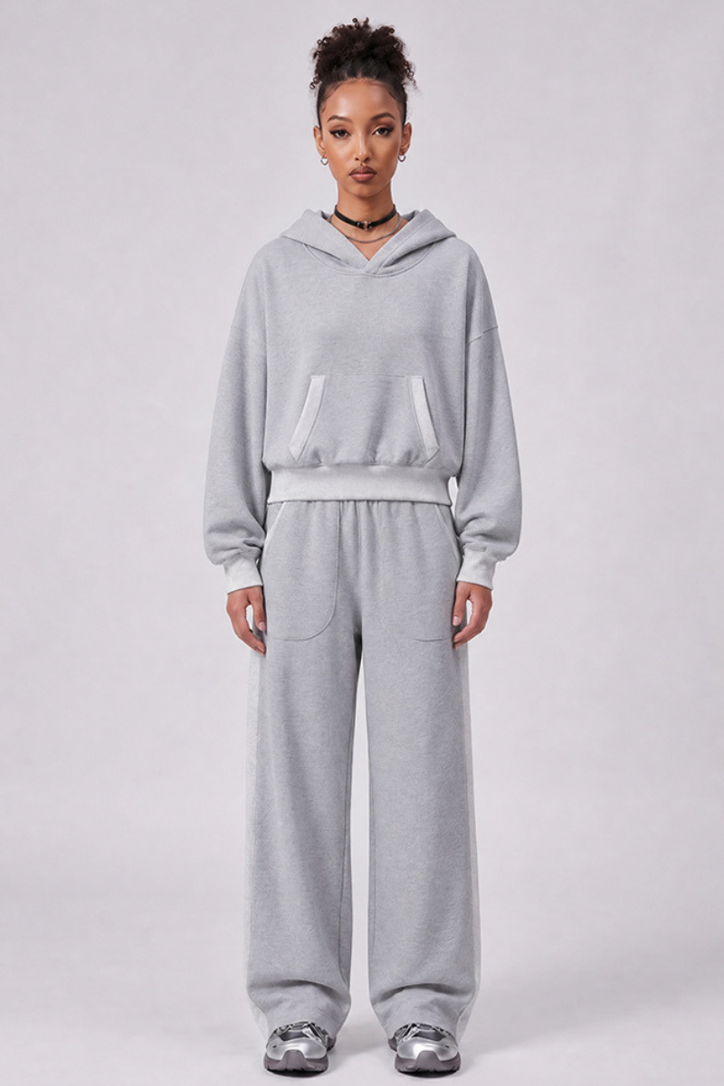 Women's Fall Color Block Set:Cropped Hoodie And Sweatpants