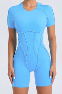 Women One-Piece Tight Short-Sleeved Hollow Back Stereo Beauty Fitness Yoga Sports Jumpsuit