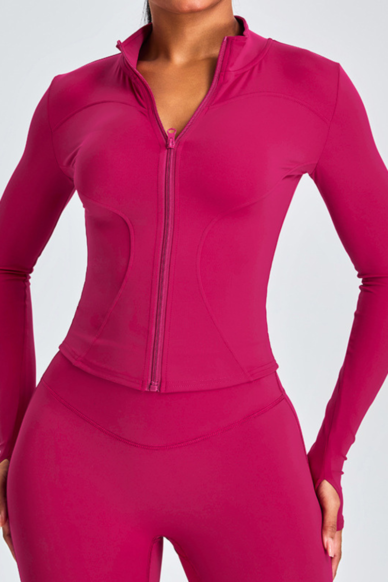 Women's Athletic Stand Collar Full Zipper Slim Jacket
