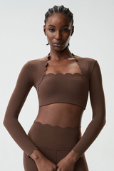 Women's Petal Cap Sleeve Long Sleeve Crop Top