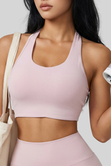 Women's Halter Twist‑Back Sports Bra With Built‑in Pads