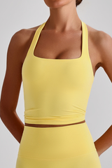Women's Square Neck Halter Hollow Back Cropped Yoga Tank Top