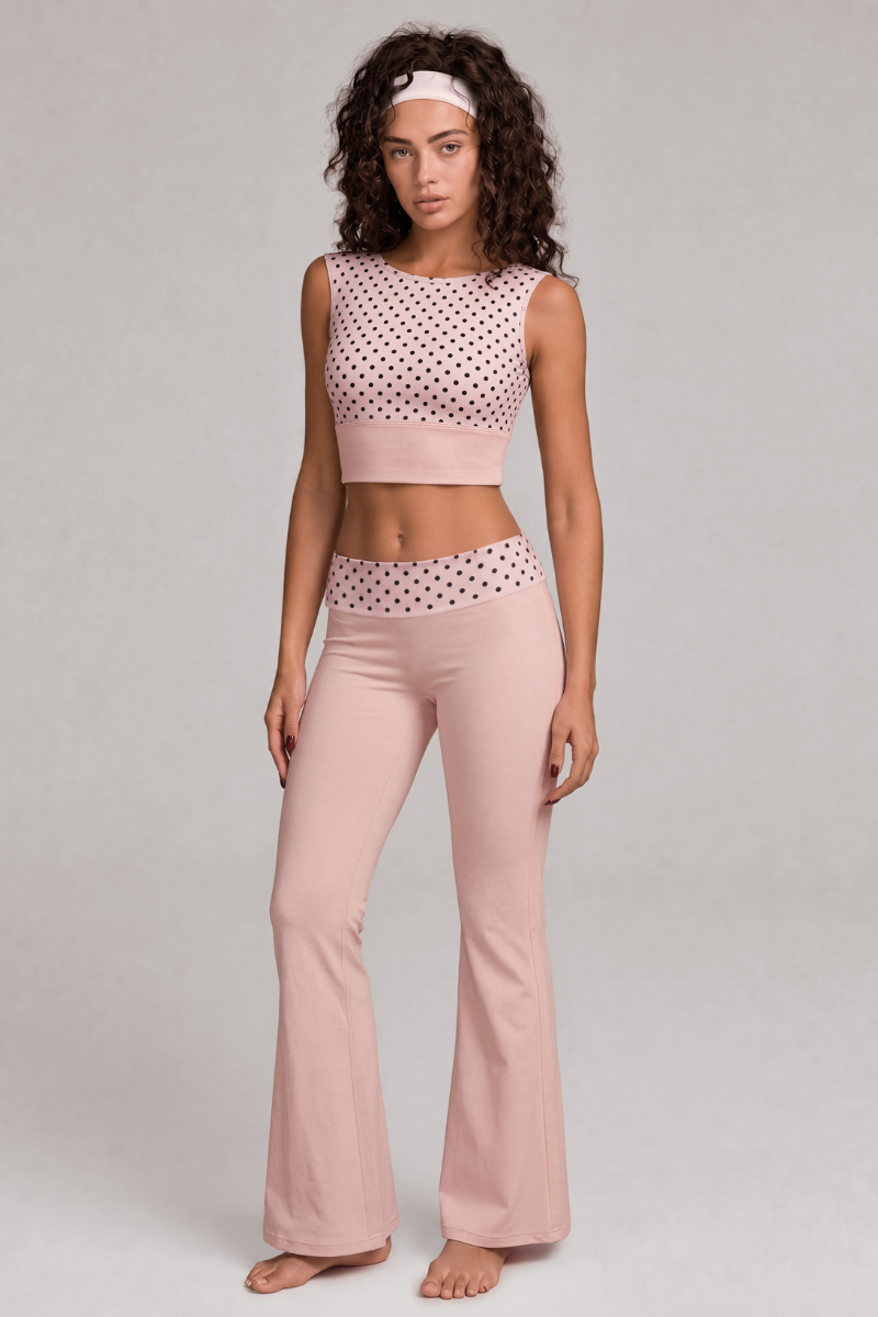 Women's Polka Dot Set:Tie-Back Cropped Tank Top & Flare Pant