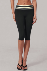 Women's Low-Rise Fold-Over Color-Block Striped Capri Legging