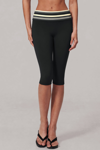 Women's Low-Rise Fold-Over Color-Block Striped Capri Legging