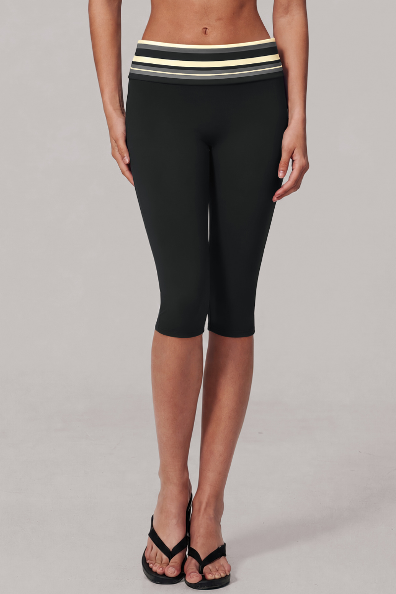 Women's Low-Rise Fold-Over Color-Block Striped Capri Legging