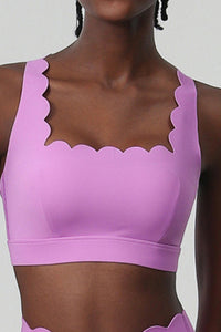 Women Wave-Edge Yoga Set: Double Shoulder Bra + Quick Dry Lycra Fitness Sports Shorts