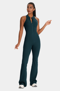 Women's Cut Out Pleated Buttocks Lift Pocket Flared Jumpsuit