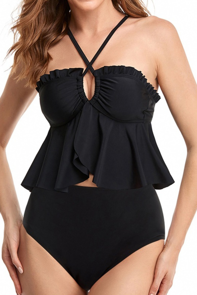 Women's Ruffled Cut Out Backless Two Piece Set Tankini