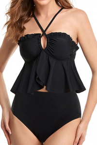 Women's Ruffled Cut Out Backless Two Piece Set Tankini