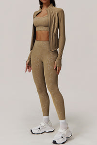 Women Gold Foil Fabric Sports Leggings