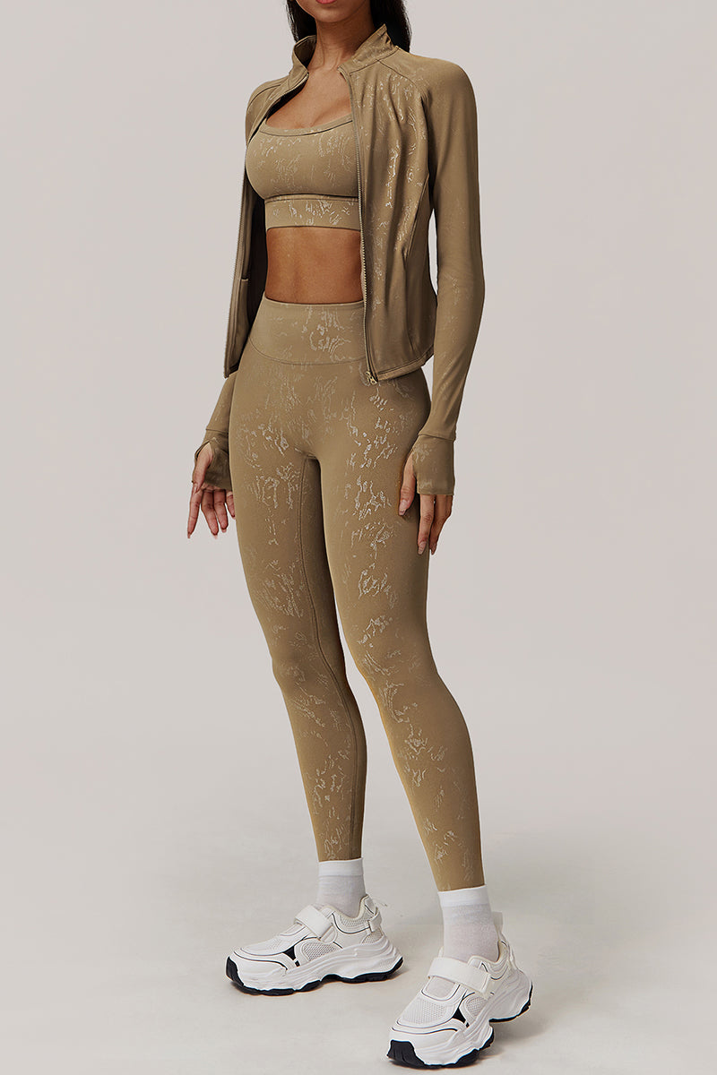 Women Gold Foil Fabric Sports Leggings
