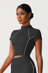 Women Slim Fit Stand Collar Athletic Jacket