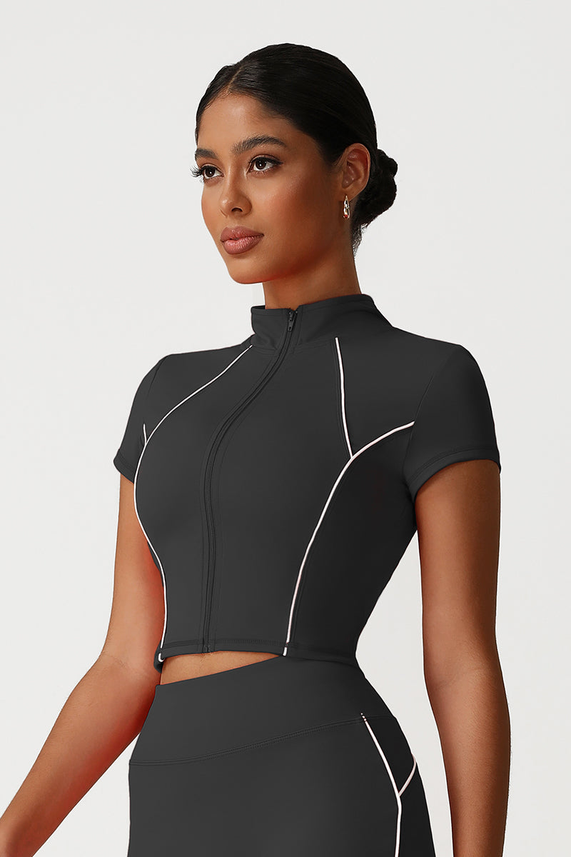Women Slim Fit Stand Collar Athletic Jacket