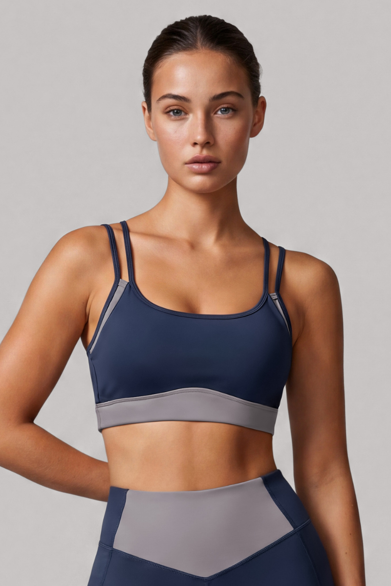 Women's Double Thin Strap Color Contrast V Back Sports Bra