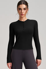 Women Slim-Fit Henley-Collar Workout Long Sleeve Top