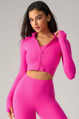 Women Tight-Fit Cropped Zip-Up Sculpting Running Yoga Long-Sleeve Jacket