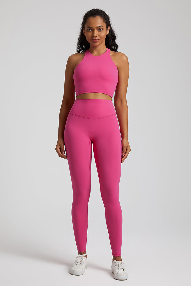 Bare Shoulder Blade Bra + Sports Leggings 2-Piece Set