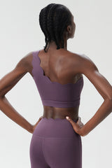 Women Scalloped Single Strap Seamless Plus Size Sports Bra - Removable Padding & Wire-Free