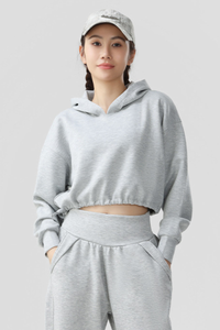 Women's Fall Cropped Drawstring Hem Loose Fit Sweatshirt