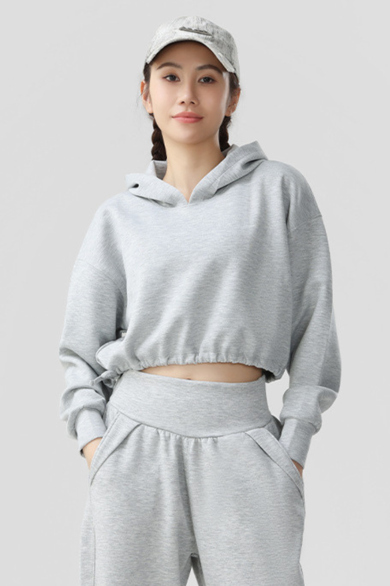 Women's Fall Cropped Drawstring Hem Loose Fit Sweatshirt