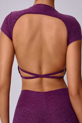 Women Cross Back Large Backless Removable Bra Pads Can Be Worn Outside Sports Fitness Yoga Short Sleeve