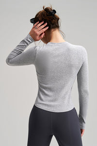 Women Slim-Fit Henley-Collar Workout Long Sleeve Top