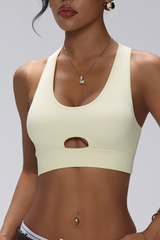 Women U-neck Cutout Widestrap Solid Sport Bra