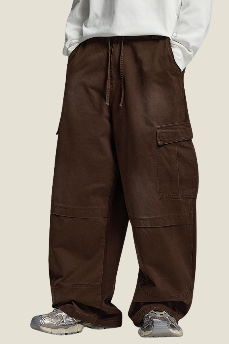 Unisex Solid Spray Dye Cargo - Wide Leg Patchwork Pants