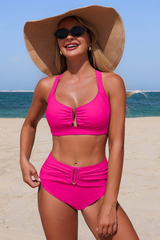 Women's Crisscross Back Pleated Slimming Bikini