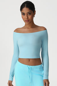 Women Off-Shoulder High-Stretch Yoga Fitness Long Sleeve Top