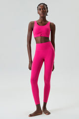 Solid color wide strap sports bra & sports leggings 2-piece set