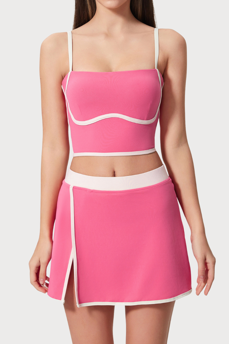 Women's Set Color Block - Strappy Bra Lined Skirt 2-Piece
