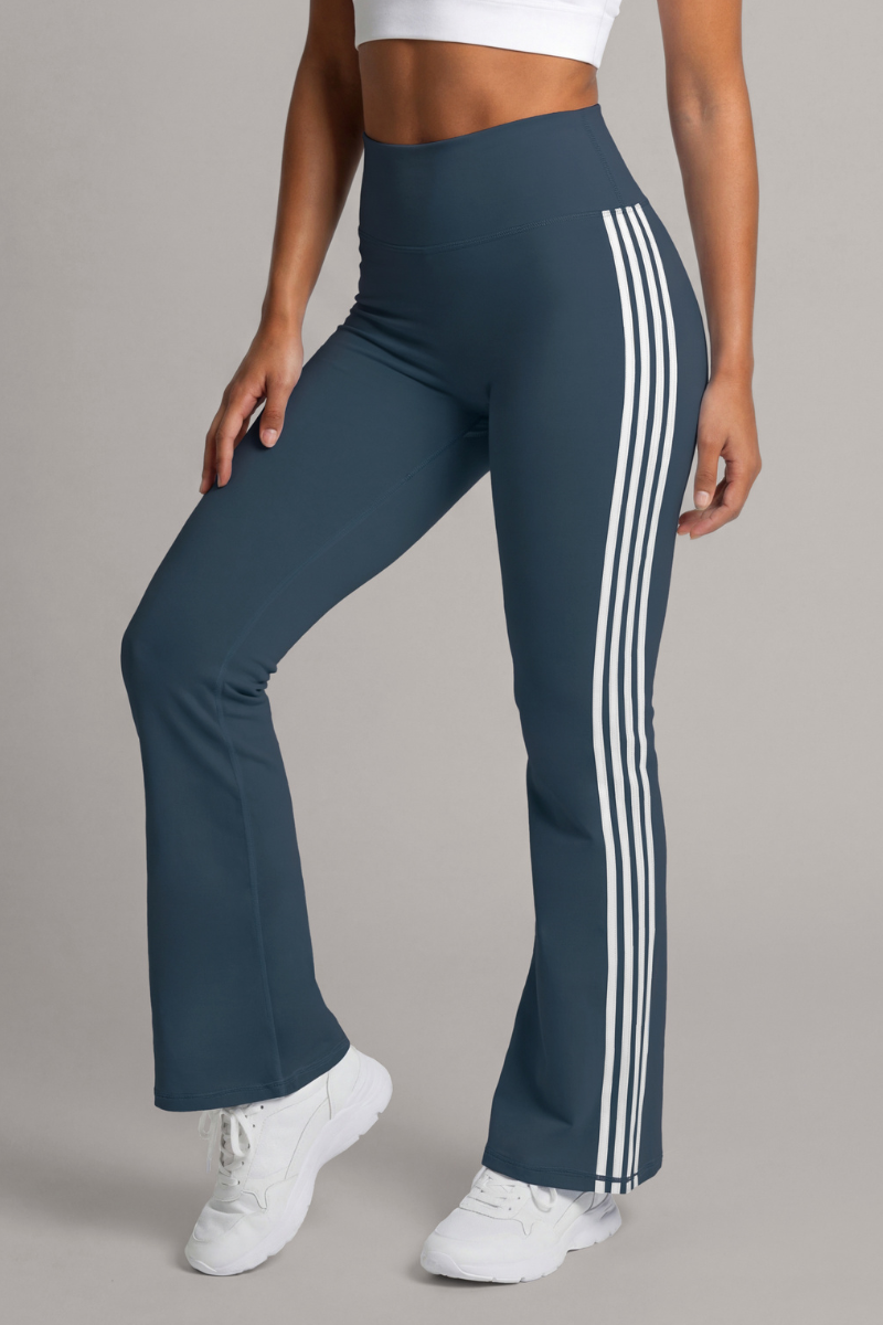 Women's Side White Stripe High Rise Flared Pants(Pre-Order)